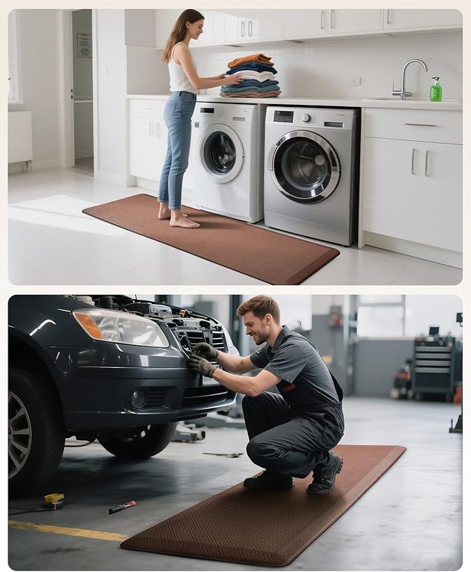 Ophanie Kitchen Mats for Floor, 3/4 Inch Thick Kitchen Rugs, Anti Fatigue Standing Cushioned Mat, Waterproof,Comfort Ergonomic Mat for Office, Home, Sink, 24'' x 70'' Brown Non-Slip Bottom