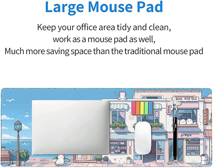 Cute Kawaii Gaming Mouse Pad Desk Pad Anime Street Aesthetics Large Gaming Mouse Mat with Stitched Edges,Non-Slip Waterproof Rubber Base Mous Mat Office Computer Keyboard Laptop Home 31.5"x11.8"
