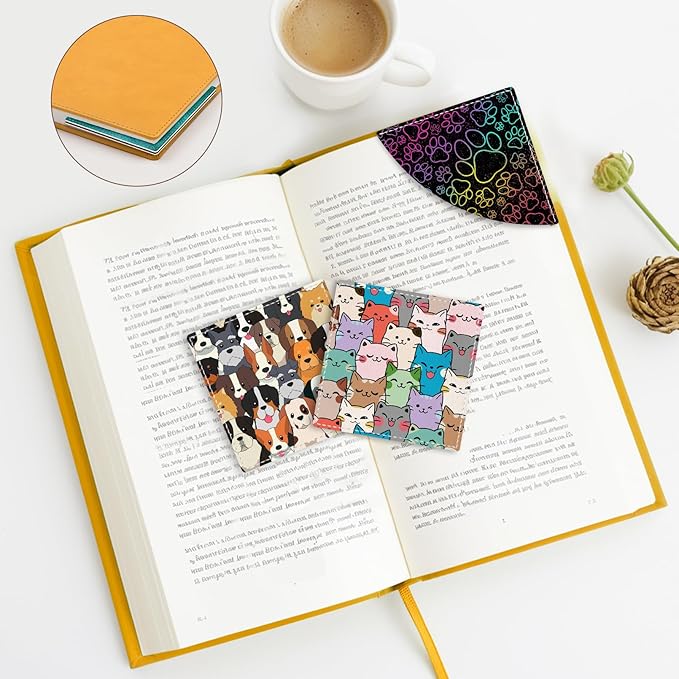 Cute Dog Cat Paws Corner Bookmarks, Funny Leather Book Accessories for Book Lovers, 3 Pcs Reading Book Page Markers for Women Men Student Teacher Girls Boys Kids Retirement Birthday Gifts