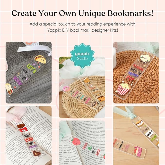 15 Pieces Acrylic Bookmark Blanks (3mm) Thicken Bookmark Making Kit with 20 Pcs Fruit UV DTF Sticker, 15 Pcs Ribbon, Suitable for DIY Your Crafts Gifts