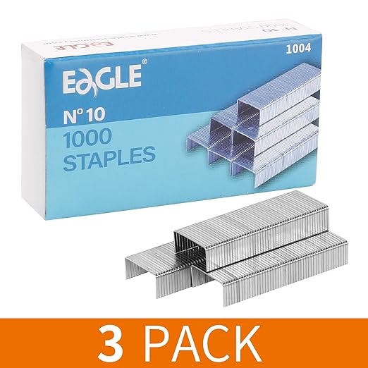 Eagle No.10 Mini Premium Staples for #10 Staplers, 1000 pcs Per Box, Pack of 3 Boxes, 3000 pcs in Total, Silver