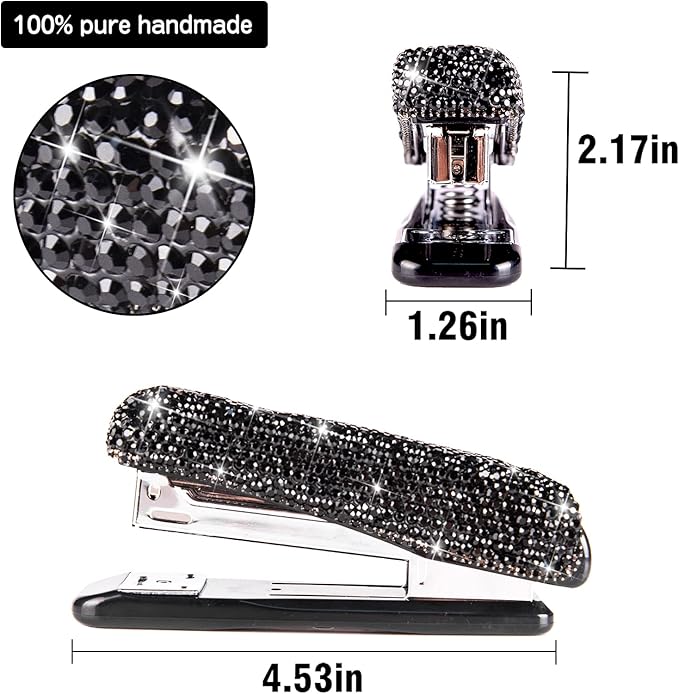 Diamond Crystal Handmade Bling Dazzling Stapler for Office, School, or Home (Black)