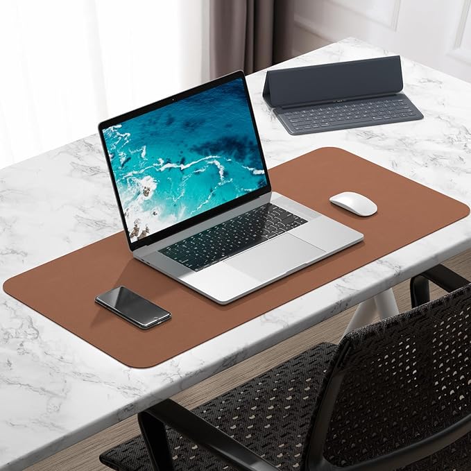 Hsurbtra Desk Pad, 30" x 14" PU Leather Desk Mat, XL Extended Mouse Pad, Waterproof Desktop Blotter Protector, Non-Slip Ultra Thin Large Laptop Keyboard Writing Mat for Office Home, Dark Apricot