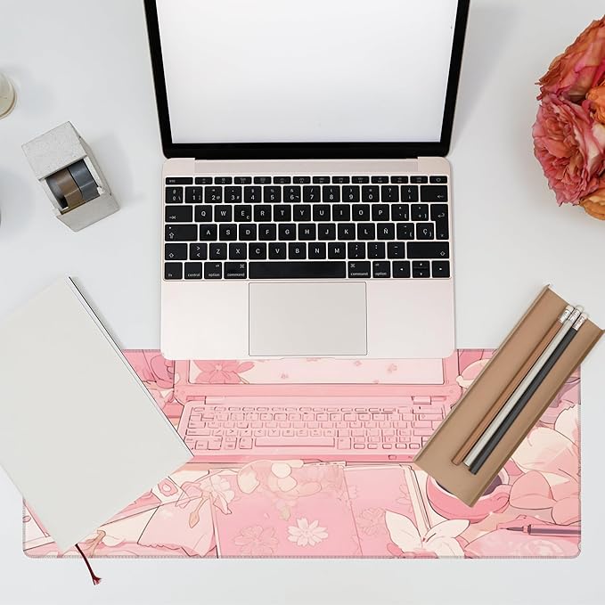 Large Gaming Mouse Pad for Desk,Pink Kawaii Anime Girl Desk Desk Mat,Kawaii Anime Desktop Desk Pad,Extended Big Computer Keyboard Mouse Pad with Non-Slip Base and Stitched Edge,31.5"x11.8"