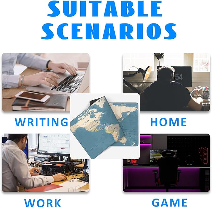 Desk Mat, Blue Vintage World Map Extended Gaming Mouse Pad Large, 31.5"x11.8" Big Mouse Pad with Non-Slip Base and Stitched Edge, Long Computer Keyboard Mouse Mat for Home Office Work