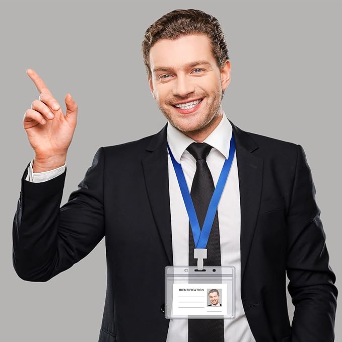 Zonon 150 Pcs Name Badge Holders Clear Plastic ID Card Name Tag Holders Badge Sleeves Horizontal Waterproof Transparent PVC Sleeve Cover Pouch for Office School Travel(4.53 x 3.94 Inch)