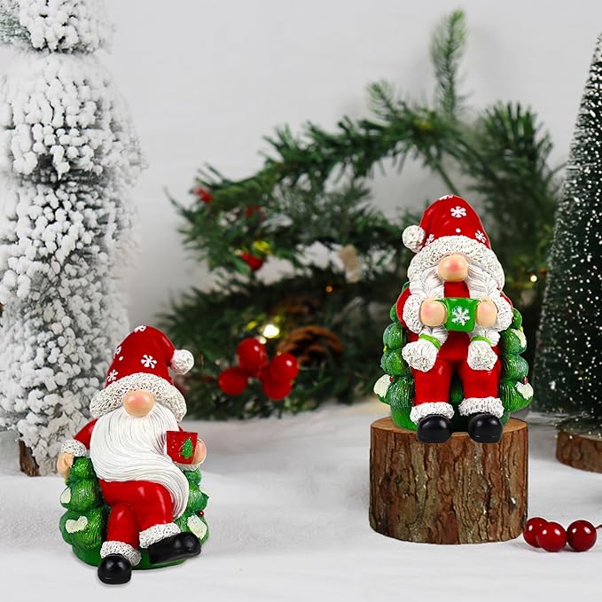 Christmas Gnome Decorations for Home 2 PCS Xmas Tree Figurines Indoor Collectible Table Decor Cute Holiday Ornaments for Holiday