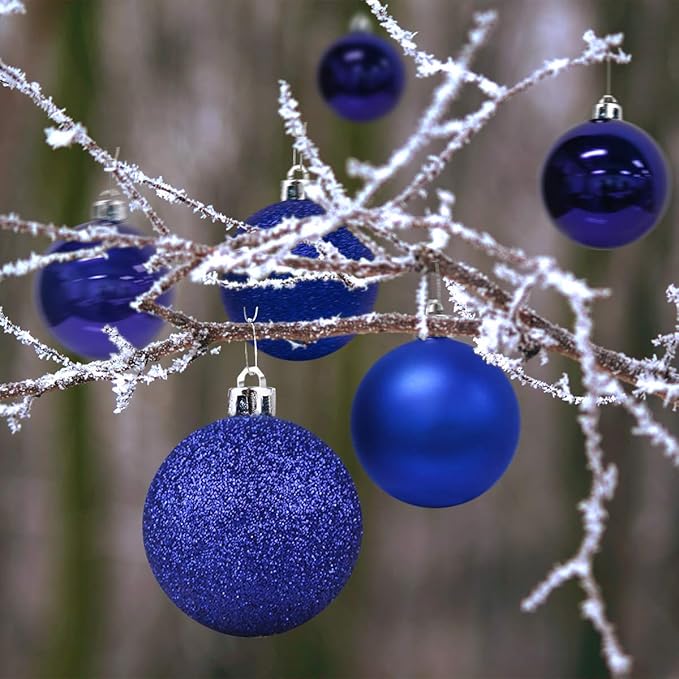 24Pcs Christmas Balls Ornaments for Xmas Tree - Shatterproof Christmas Tree Decorations Medium Hanging Ball Blue 2.5in x 24 Pack