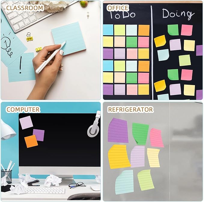 Seajan 240 Pads 3 x 3 Inch Sticky Notes Notepads Multi Bright Colors Self Sticky Pads for Students Teachers School Office Supply Desk Accessory 15 Colors, 50 Sheets Each(Neon,Line)