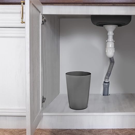 Mini Waste Basket - Durable Small Plastic Garbage Trash Can Bin - Lidless Open-Top Rectangular Slim Profile for Compact Spaces - Suitable for Home, Bathroom, Office, Bedroom, Kitchen and More (2-Pack, Grey)