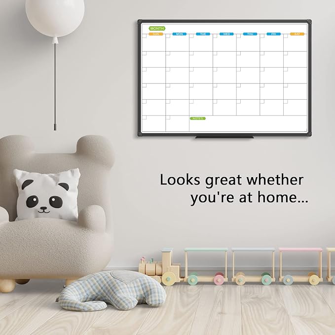 JILoffice Dry Erase Calendar Whiteboard - Magnetic White Board Calendar Monthly 36 X 24 Inch, 2 Pack, Black Aluminium Frame Wall Mounted Board for Office Home and School