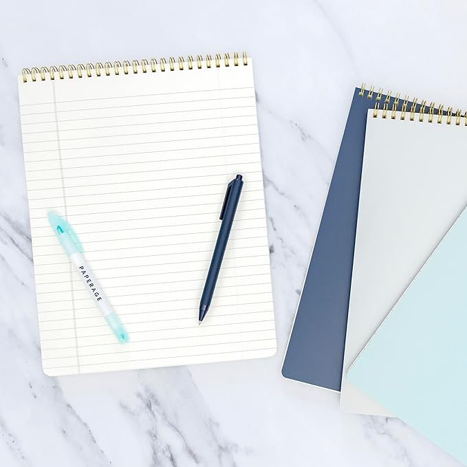 PAPERAGE Top Bound Spiral Notebook, 3 Pack, Lined Notepad, (Raspberry/Marigold/Mint), 70 Sheets (140 Pages) Per Notebook, Wide/Legal Ruled, 8.5 inches x 11 inches