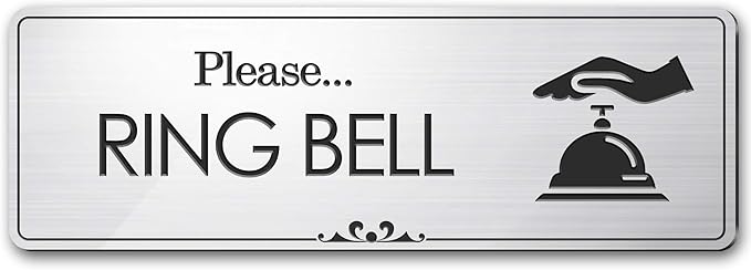 Please Ring Bell Sign, Brushed Silver, Engraved, 3" x 9", Fade Resistance, Indoor/Outdoor Use, USA MADE By My Sign Center