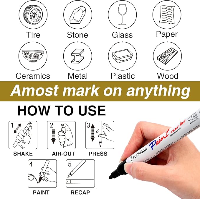 Black Paint Pens Permanent Paint Markers - 2 Pack Oil Based Marking Pens, Medium Point, Quick Drying and Waterproof Pens for Rock Painting Car Tyre Metal, Plastic, Canvas, Wood