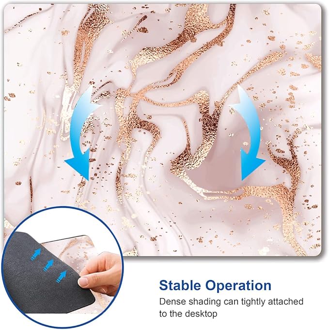 Mouse Pad Marble, Pink Rose Gold Marble Mouse Pad for Women, Washable Square Cloth Mousepad for Office Laptop, Non-Slip Rubber Computer Mouse Pads for Wireless Mouse, Cute Mouse Pads for Desk