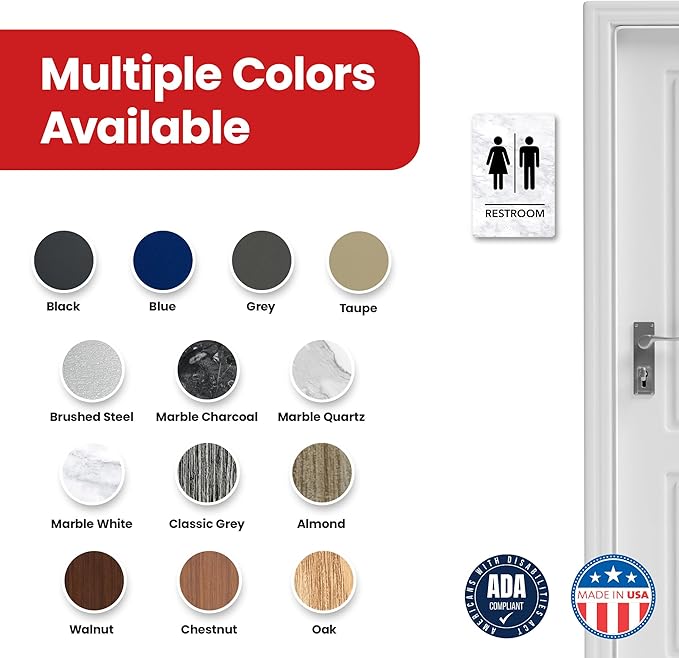 Promot Unisex Bathroom Sign – ADA Braille Restroom Sign for Business, Self-Adhesive, 9" x 6", Commercial Door Signage, Office Wall Decor - Marble White