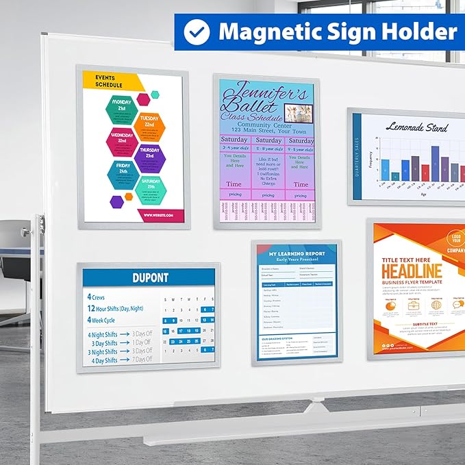 10Packs Magnetic Sign Holder 8.5 x 11, Self Adhesive Display Picture Frame with Magnetic Frame and Clear PVC for Office Store Home Door Window Refrige Magnetic Paper Holder, Silver