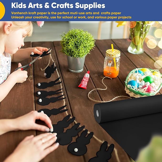 Vanhench Black Art & Construction Paper 17.6"×670", Black Kraft Paper Roll for Gifts Crafts Bouquet Flower Wrapping, Moving Supplies, Poster Bulletin Board Paper