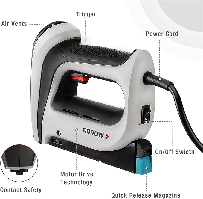Arrow Electric Staple Gun Kit, Corded Stapler with 3750 Pieces T50 1/4", 3/8", 1/2" Staples, for Upholstery Professional and DIY Projects, T50ACD