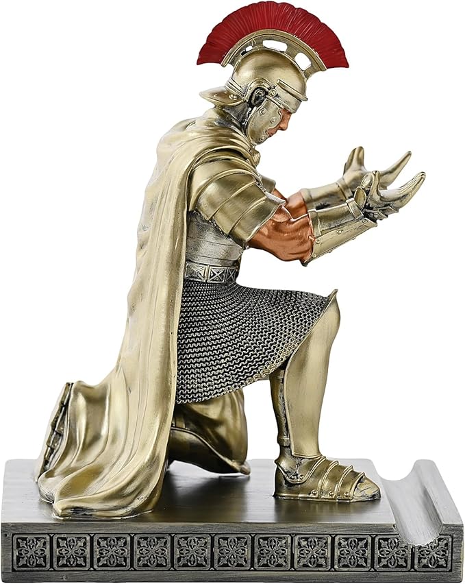 Roman Praetorian Prefect Warrior Knight Pen Holder Desk Ornament Resin Praetorian Guard Mobile Phone Stand Desk Accessories and Organizer for Office with a Letter Opener (Bronze)