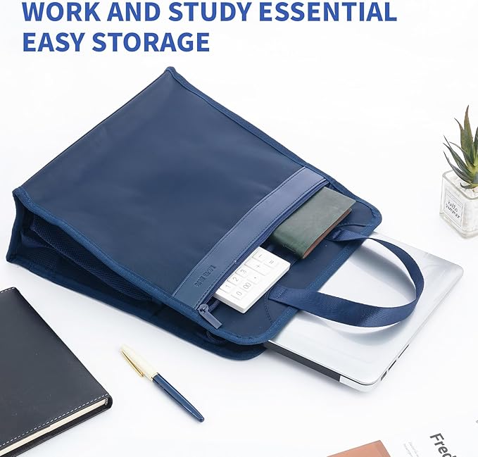 M&G Oxford Zipper Document Bag, Vertical Double Layer Waterproof Handle Document Tote Bag for Carrying Paper Documents Books Computer Water Cup1 Pack (Dark Blue)
