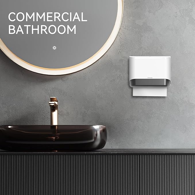 Paper Towel Dispenser Wall Mount Adhesive Multifold Trifold c-Fold Folded Commercial Paper Hand Towel Dispenser for Bathroom 10.8" L x 3.5" W x 8" H (White)