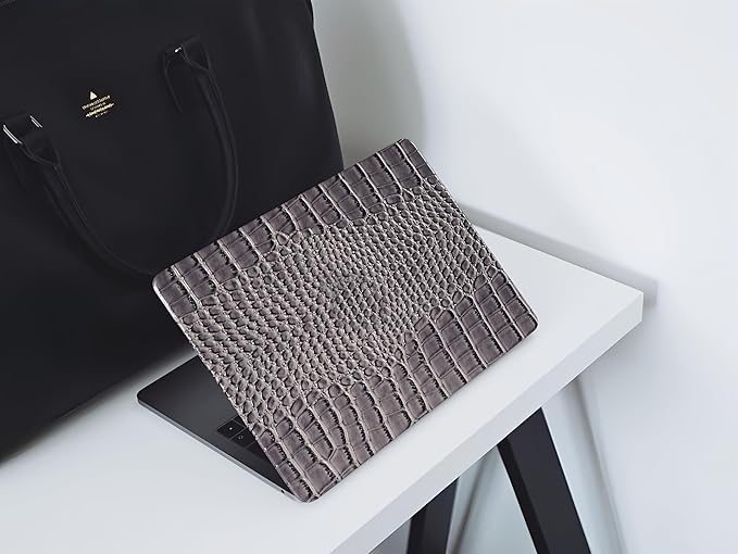 KEROM Compatible with Crocodile MacBook Air 15 Inch Case 2025 2024 2023 M4 M3 M2 A3241 A3114 A2941, Textured Elegant Luxury Aligator Skin Snakeskin PU Leather Hardshell & Keyboard Cover, Grey