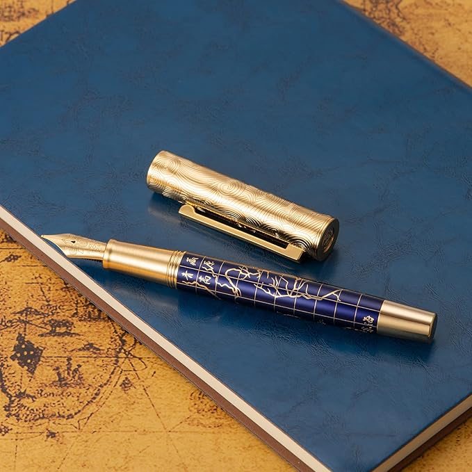 Hongdian 8041 Qinghai-Tibet Plateau Souvenir Fountain Pen, Iridum Medium Golden Nib with Metal Pen Box Set