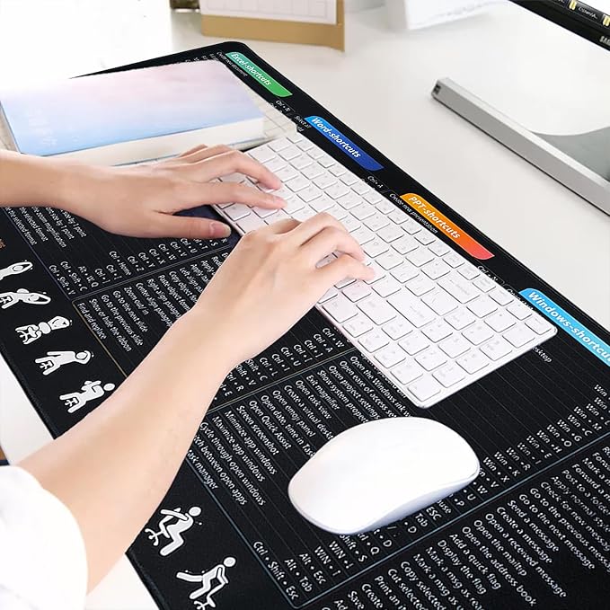 Keyboard Shortcuts Mouse Pad, Windows/Excel/Word/PPT/Classic Outlook Cheat Sheet Desk Mat, Large XXL Mousepad for Employees Coworkers Appreciation Gifts,35.4×15.7 inch