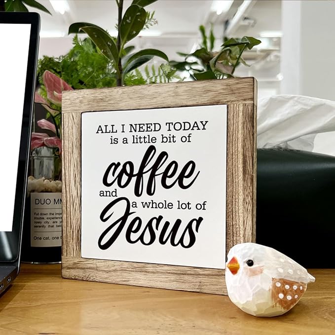 Christian Coffee Decor, All I Need Today is A Little Bit Of Coffee And A Whole Lot of Jesus Sign, Coffees Decors Set, Wooden Box Signs for Home Decor, Funny Coffees Decors Sign