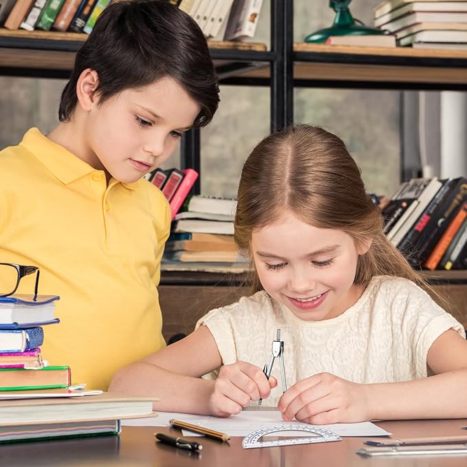 Zonon 12 Set Student Protractor and Compass Set, Student Geometry Math Set, Compass for Geometry and 180 Degree Math Protractor for Drawing Measuring School Office