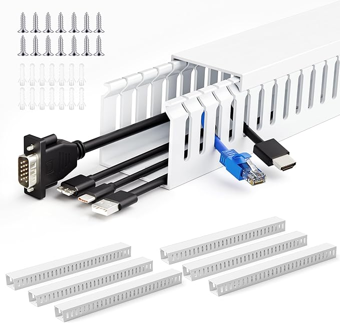 ZhiYo 99in (6X L16.5in) Professional Server Rack Cable Management Raceway, H2 x W2in Cable Raceway Kit, Electrically Safe PVC Open Slot Wire Raceway for Under Desk/Computer/Network Cords, White