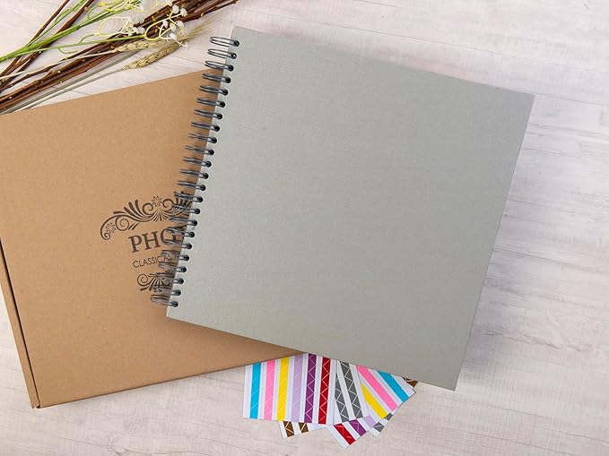 potricher 12 x 12 Inch Large DIY Scrapbook Photo Album 80 Pages Thick Kraft Blank Gray Paper Memory Book for Wedding and Anniversary Family (Gray, 12 Inch)