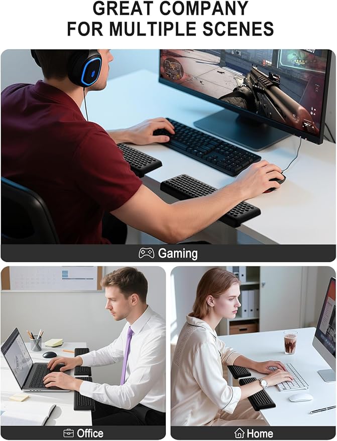 Hsurbtra L-Shaped Desk Elbow Pad, 2-Piece Soft Memory Foam Elbow Support Padding with Non-Slip Rubber Base, Ergonomic Desk Edge Cushion Wrist Rest for Office, Home, Work, Gaming, Black