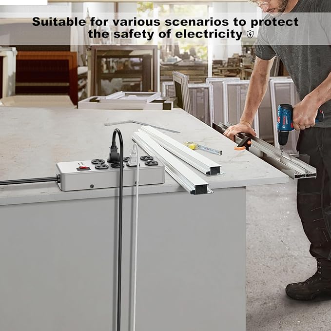 HEZI 20A Power Strip Surge Protector Durable Metal 8-Outlet with Heavy Duty 20 Amp Extension Cord,12 Gauge for Garage,Workshop & Industrial Use with 6-20R T-Slot Outlets,4800J(Grey,6FT)