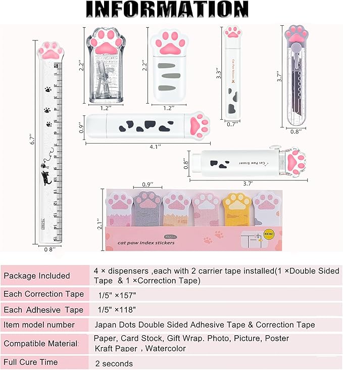 Cute School Supplies, Cute Stationary,Birthday Party Favors Set,Including Pencil Sharpener,Eraser, Correction Tape, Ruler, Mini Scissors,Utility Knife, for Cute School Supplies