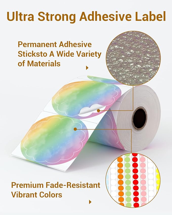 Phomemo Rainbow 2" Color Thermal Labels Roll for 4X6 Thermal Printer for Small Business Supplies, Commercial Grade Thermal Labels for Custom Stickers Personalized & Business Logo, 500pcs / Roll
