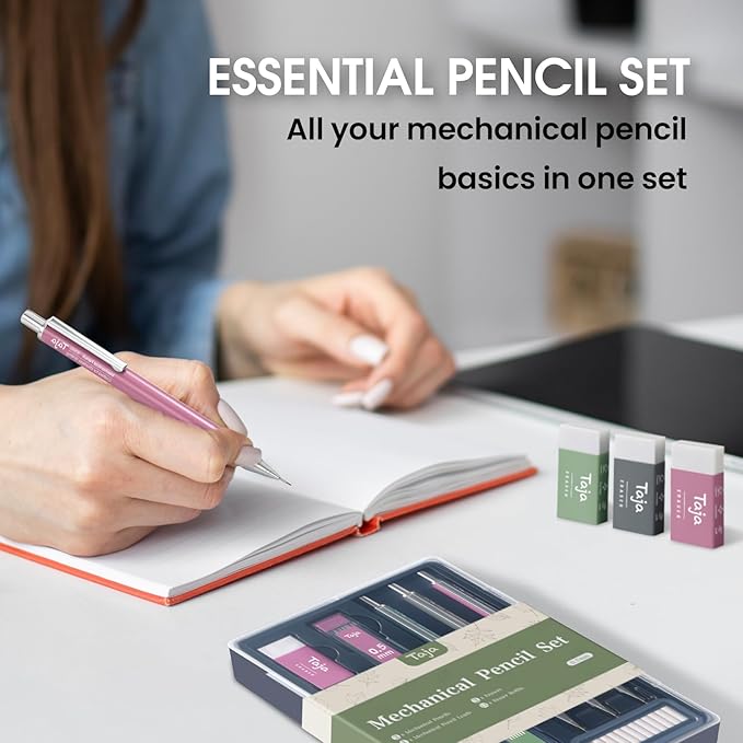 Aesthetic 0.5mm Mechanical Pencil Set with Case – 3 Vintage Mechanical Pencils, 4 Tubes HB #2 Lead Refills, 3 Erasers & 12 Eraser Refills, Cute Pencil Kit for Back to School Stationery Supplies