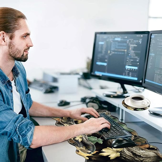 Large Mouse Pad and Keyboard Wrist Rest, Desk Pad for Keyboard and Mouse, 4-in-1 Large Gaming Mouse Pad with Wrist Support, Desk Mat for Home Office Study Game-Camo Forest