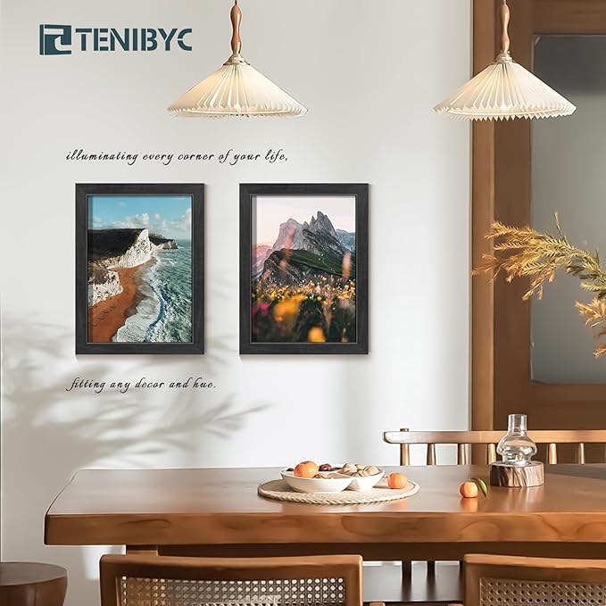 12x16 Frame Set of 4, Textured Black Wood Picture Frame, HD Tempered Glass, Wall Display