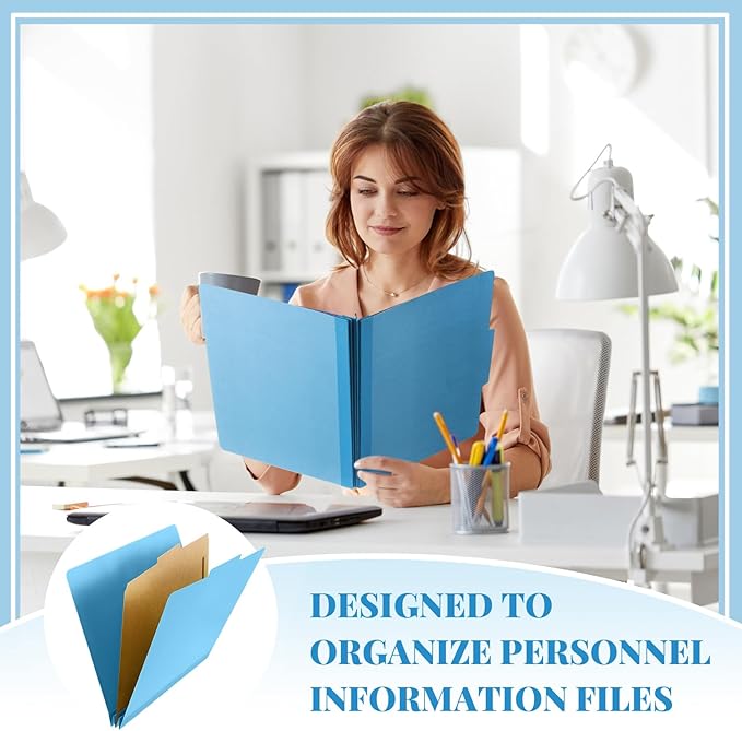 Skyygemm 60 Pcs Classification Folders Letter Size, 1 Divider Pressboard File Folder with Fasteners, Expanding File Organizer Bulk for Teachers, Clergy, Office, Church, Christmas Donations (Blue)