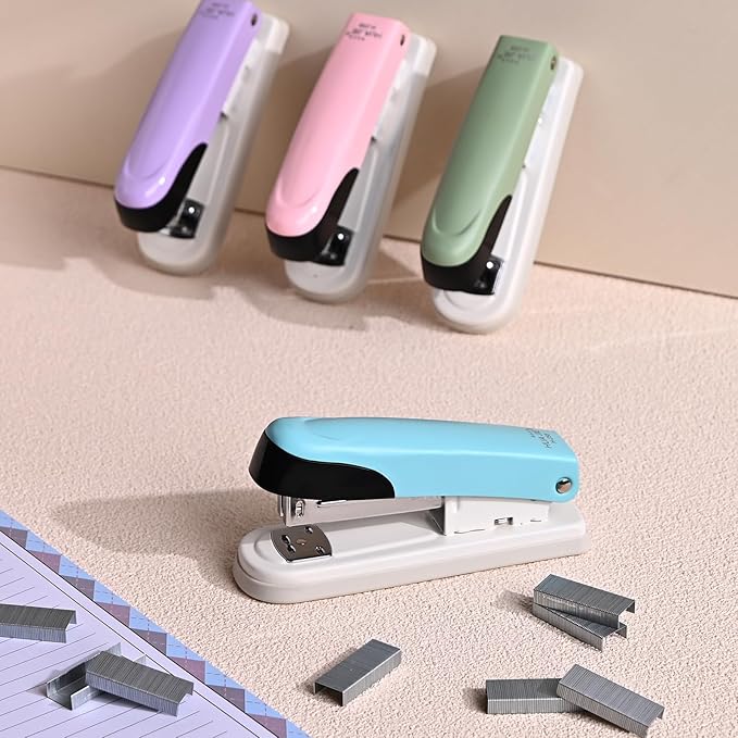 Temiary Stapler, Desktop Metal Staplers with 2000 Standard Staples, 25 Sheet Capacity, One Finger Stapling, Jam Free, No Effort Staplers for Classroom, Office or Desk (Blue)