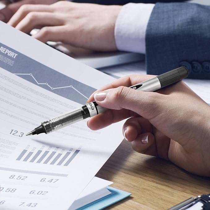 EYEYE 0.7mm Black Roller Ball Pens 25 Pack, Medium Point Rollerball Pen Quick Dry, Liquid Ink Pens Fine Point Smooth Writing Pens for Journaling, Note Taking, Office and School Supplies