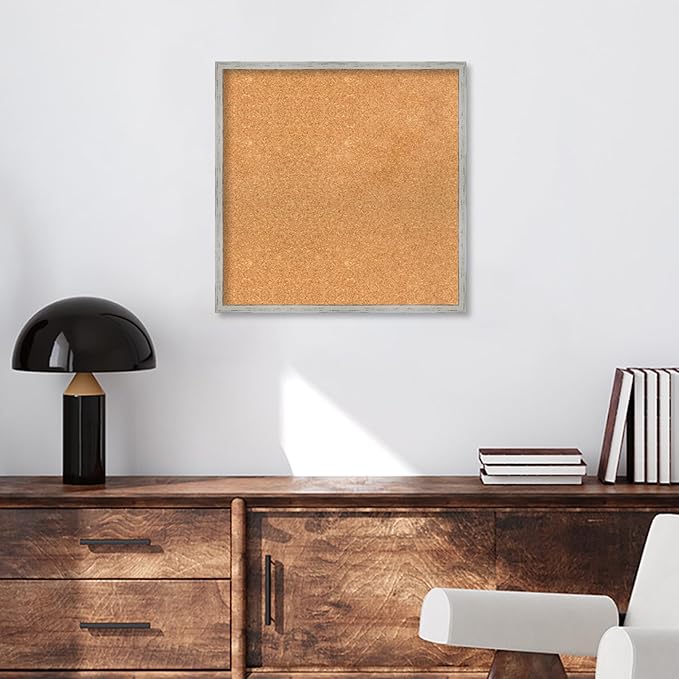 Amanti Art Natural Cork Board for Wall, 23x23 Vision Board with White Frame, Medium Corkboard Office Decor for Home Organization, Cottage Corkboard Pinboard to Display Items for Home Organization in