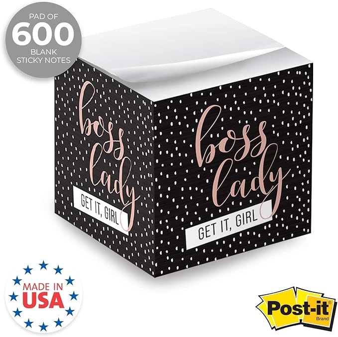 Boss Lady Sticky Note Cube / 600 Sheets / 2.75" Memo Block Printed on 4 Sides/Super Chic Empowering Design