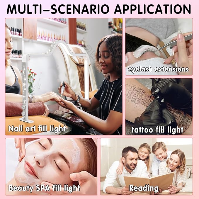 Half Moon Foldable LED Nail Tech Lamp for Desk, 35inch Adjustable 3000K-6000K Dimmable Manicure Table Lamp with Phone Holder (White)