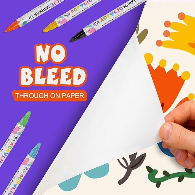 72 Colors Acrylic Paint Pens, Dual Tip Acrylic Paint Markers for Paper, Wood, Canvas, Stone, Rock Painting, Glass, Fabric, DIY, Ceramic, Art Supplies for Kids and Adults Drawing (Dot + Fine)