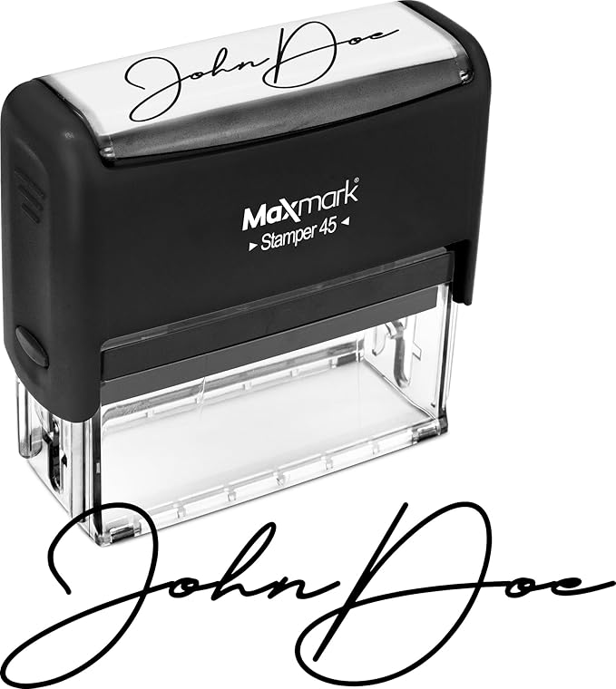 MaxMark Custom Signature Stamp - Large and Wide Stamp Size Self-Inking Stamp Customized with Your Signature