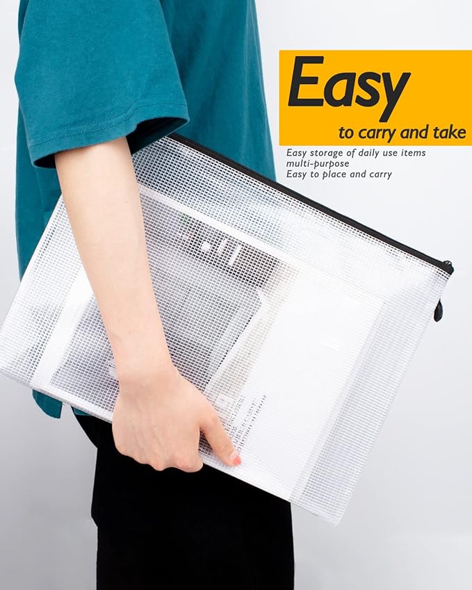 SUNEE Plastic Mesh Zipper Pouch 9x13 in (Black, 18 Packs),Extra Large Water-Resistant Zip Bag for School Office Supplies, Puzzles & Games Organizing Storage