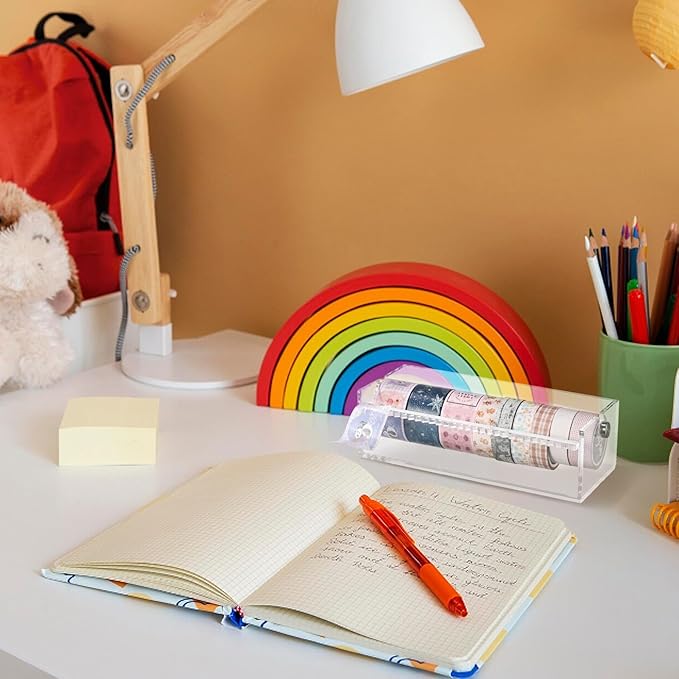 Rainmae Acrylic Washi Tape Dispenser Washi Tape Organizer Sticker Roll Cutter Masking Tape Storage Dispenser,Tape Cutter,Tape Roll Holder for Office Home School (Not Include Tape)